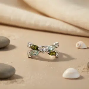 แหวนเงินแท้ 925 ประดับพลอยเทอร์ควอยซ์ ชุบโรเดียม ลายคู่รัก ของขวัญสำหรับเธอ - Product Image 3