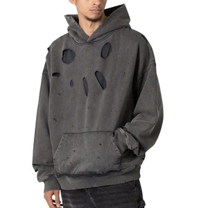 Service OEM Sweats à capuche vieillis à l'acide pour hommes Prix de gros Style de rue Sweats à capuche déchirés pour hommes - Product Image 1