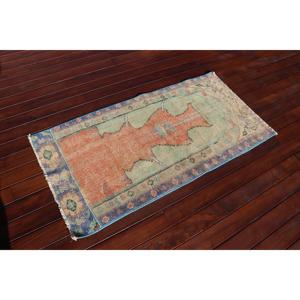 Petit tapis turc vintage 2,2x4,4 pieds, tapis oriental bleu orange - Product Image 2