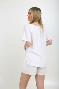 Ensemble coordonné d'été décontracté en coton pour femme avec broderie, écologique, respirant, haut et bas assortis, ODM - Product Image 2