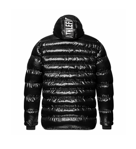 2025 Men's Custom Logo Canvas Quilted Jacket Shiny Puffer Jacker Stand Collar Zipper Closure Casual Winter Bubble Jacket - Product Image 2