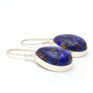 Natural Handmade Lapis Lazuli Copper Gemstone 925 <b>Sterling</b> <b>Silver</b> Trendy Party Gift Luxury Drop Earrings for Women - Product Image 3
