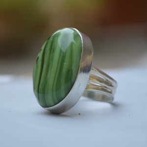 High Quality 925 Sterling Silver Dainty Statement <b>Ring</b> Oval Green <b>Crystal</b> Banded Agate Classic Wedding Gift for Christians - Product Image 2