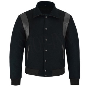 Veste letterman noire de luxe personnalisée pour hommes veste de baseball letterman à manches en cuir pour hommes Service OEM ODM - Product Image 1