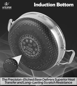 Casserole peu profonde en acier inoxydable 18/10 de haute qualité avec revêtement antiadhésif à motif emboîtable et compatibilité induction - Product Image 3