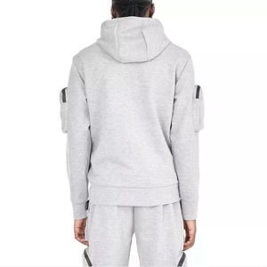 OEM Custom Heavy <b>Thick</b> Cotton Fleece Multi Cargo Pockets Full Zip up <b>Men's</b> Hoodies New Fashion solid color <b>Men</b> <b>Hoodie</b> - Product Image 4