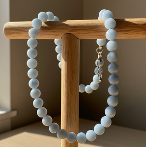 Fabriqué à la main femmes 18 pouces argent 925 serrure conception nouée à la main accessoire de mode haute qualité pierre aigue-marine naturelle perlée - Product Image 1