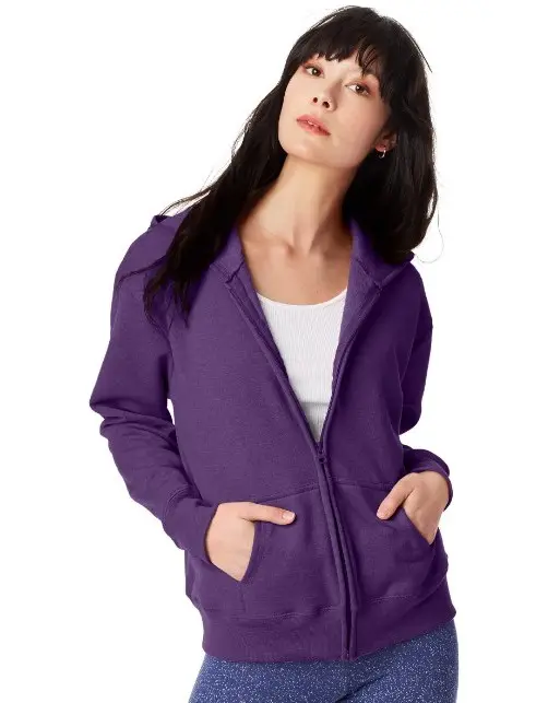 High Quality Custom Logo Cotton Long Sleeve Zip up Purple Women Hoodie for Gym Clothing Casual Plain Shoulder DTG Printed