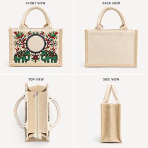 Sac cadeau mini panier en coton brodé Royal Elephant avec poignées tissées 9 x 6,5 x 4 pouces - Product Image 4