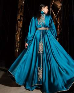 Caftán marroquí azul verde azulado hecho a mano, cuentas de piedra de gasa de seda transpirable, nuevo aspecto para fiestas, ropa musulmana tradicional - Product Image 3