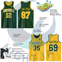 Uniforme de Baloncesto Personalizado Reversible Verde Dorado-Blanco de Doble Cara Sublimado Transpirable Sin Mangas Talla Grande