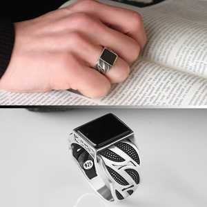 Anillo Turco de Plata de Ley 925 para Hombre, Joyería de Estilo Otomano, Piedra de Ágata Natural, Anillos Finos Azuris VALKH1226 - Product Image 1