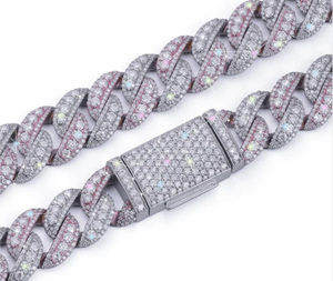 สร้อยคิวบาลิงค์เงินแท้ 925 ประดับโมอิสซาไนต์ VVS สไตล์ฮิปฮอป สองสี ชมพูและขาว แบบหนีบ ประดับเพชรระยิบระยับ - Product Image 2