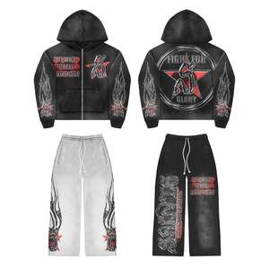 Chándal de talla grande personalizado con cremallera acampanada, ropa de calle Boxy Fit, lavado ácido desteñido al sol, pantalla de lavado ácido desteñido al sol de invierno - Product Image 3