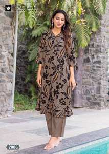 Venta al por mayor exclusivo rayón impreso Kurti con colección inferior indio y paquistaní fiesta desgaste moda a precios de descuento - Product Image 4