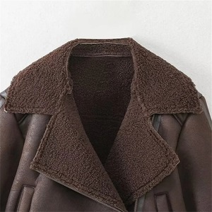 Automne nouvelle mode féminine loisirs polyvalent polaire moto Style fermeture éclair décoration veste courte manteau - Product Image 5