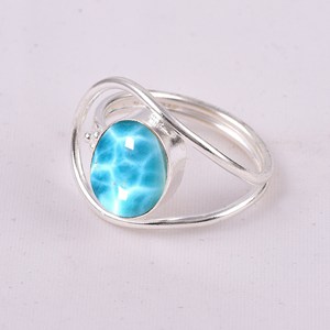 Anillo de piedras preciosas azules Larimar Natural, Plata de Ley 925, piedra natal genuina de 18K, forma ovalada, anillo apilable de filigrana, regalo de marzo para ella - Product Image 2