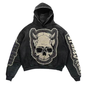 Fabricantes de ropa de alta calidad Sudadera con capucha desgastada lavada con ácido personalizada Sudaderas con capucha recortadas de ajuste cuadrado de gran tamaño para hombres - Product Image 2