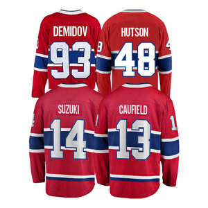 Jersey de Hockey sobre Hielo Personalizado, Uniforme Rojo de Equipo, Nombre del Jugador Personalizado, Suzuki 14, Demidov 93, Caufield 13, Hutson 48, Ropa Profesional - Product Image 4