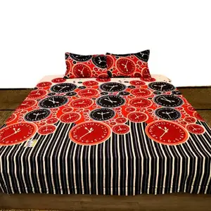 High Quality Handmade Designer Clock Printed Multicolored Double Bed Sheet with Two Pillow Covers Wholesale RSMK-08/53284