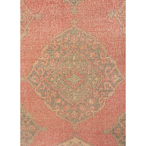 Vintage Hand Knotted Wool Rug <b>Red</b> Orange Medallion Abstract Rectangle for Home Entryway 9x12 Rectangle for Teens-Pae-6414(Fr) - Product Image 3