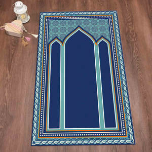 Alfombra de Oración Islámica Azul: Elegante Decoración para Mezquita, Alfombra Estampada, con Pelo Suave - Product Image 5