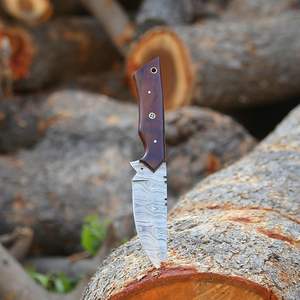 Couteau de chasse damas fait main avec lame fixe et gaine en cuir Option OEM personnalisée pour le camping en plein air Survival Cowboy Use - Product Image 6