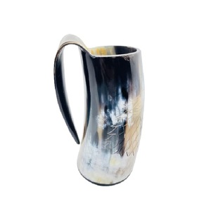Mug en corne de bœuf viking fait à la main, gobelet à bière médiéval avec poignée, finition polie naturelle - Product Image 6