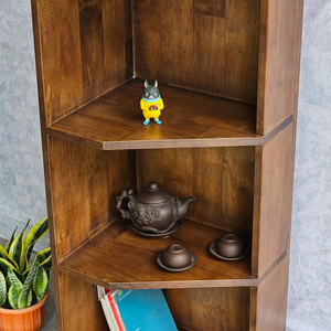 Étagère d'angle moderne à 3 niveaux KGT68024 40x32x99cm en bois d'hévéa, gain de place pour la maison, le bureau, l'atelier, le salon, la chambre - Product Image 6