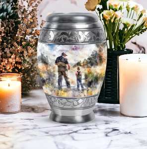 Father Child Fishing Scene Cremation Urn Custom Memorial <b>for</b> <b>Ashes</b> Keepsake Fishing Enthusiast Memorial Decorative Urn - Product Image 2