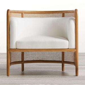 Fauteuil lounge moderne Mirana en teck massif de qualité supérieure avec structure en rotin tressé et mousse tissée pour l'intérieur et l'extérieur. - Product Image 3