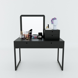 Cómoda Moderna BTD68043 con 2 Cajones, Madera de Caucho y Roble MDF, Patas de Hierro y Tapa de Vidrio, Diseño de Muebles Antiguos para Dormitorio - Product Image 5