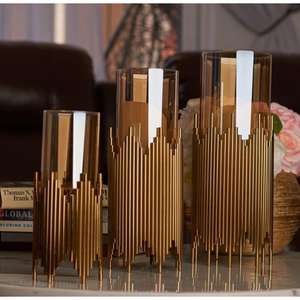 Soporte de vela dorado de mesa, soporte de Pilar, venta al por mayor, soporte de tarro de vela de vidrio perfumado, linternas decorativas para decoración de boda - Product Image 2