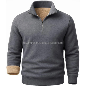 Pull demi-zip doublé polaire gris pour hommes sweat-shirt d'hiver chaud doublure intérieure Sherpa décontracté à manches longues tenue confortable - Product Image 1