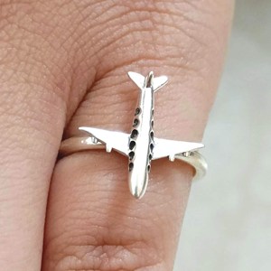 Anillo delicado con diseño de avión, plata de ley 925, joyería de viaje, regalo - Product Image 4