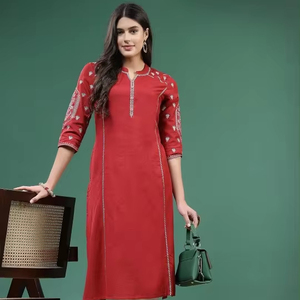 Conjunto de Salwar Kameez Indio/Pakistaní Largo hasta el Suelo, de Algodón Puro, Manga Larga, Silueta en A, con Motivos Étnicos Estampados, Estilo Vintage, OEM - Product Image 1