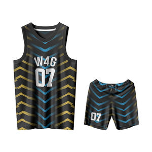 ชุดบาสเก็ตบอลคอวีแบบไม่มีแขน รุ่น Custom W4G ผลิตจากโพลีเอสเตอร์ 100% สำหรับผู้ชาย ระบายอากาศได้ดี ซับเหงื่อ พร้อมลายพิมพ์แบบรีดร้อน - Product Image 1