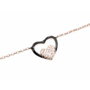 925 Sterling <b>Silver</b> Heart Key Model Crystal <b>Bracelet</b> with Pink Black and White Stones Elegant <b>Bangles</b> - Product Image 5