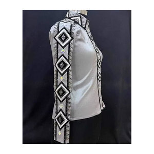 100% Material de vidrio Western Showmanship Shirt Deportes ecuestres Tafetán elástico Alta calidad Bling Equitación Cómodo - Product Image 5