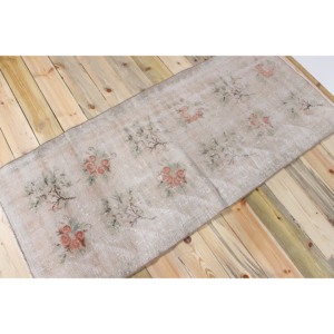 2.6x6.1 ft Vintage Turkish <b>Wool</b> Rug <b>Brown</b> Gray Floral Patchwork Design with Latex Backing - Product Image 2