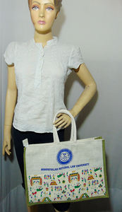 Bolsa de conferencia de yute con estilo premium, duradera y ecológica con patrón geométrico para reuniones de negocios y seminarios - Product Image 3