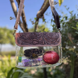 Bolso Transparente de Diseño, Bolso de Cuero con Tallado a Mano, Color Marrón, Bolsos de Cuero Auténtico para Mujer - Product Image 1