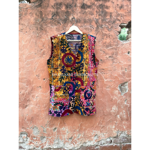 Chaquetas con estampado Floral multicolor para mujer, abrigo de estilo bohemio, Estilo Vintage, indio, 100% algodón, bordado a mano, Verano - Product Image 1