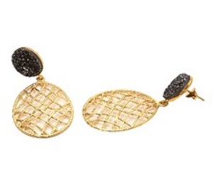 Pendientes de plata de ley 925 con piedras preciosas, pendientes con forma redonda, color negro - Product Image 1