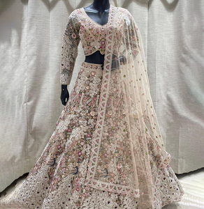 Women Pastel Heavy Embroidered Faux <b>Fur</b> Bridal Lehenga Choli Dupatta Party Wedding Wear Luxury Floor-Length Sun Quick Dry - Product Image 1