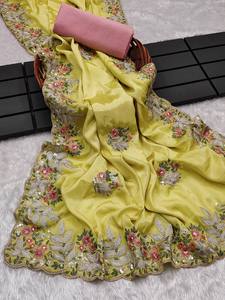 Saree en soie de travail pour filles, accessoires de mariage à vendre, broderie lourde Codding Multi Treads & Sequins - Product Image 2