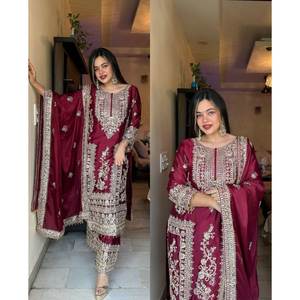 Último Diseño de Salwar Kameez Dupatta Pakistaní de Georgette Fox Pesado con Bordado de Lentejuelas de 3mm para Mujer, Exportador de Moda para Adultos - Product Image 1