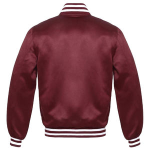 Lightweight Satin <b>Silk</b> Letterman Varsity Jacket For Men Maroon Ribbed Collar Stylish Custom Logo Men's Baseball Jacket - Product Image 2