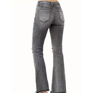 Jeans skinny pour femmes, taille élastique, devant plat, taille mi-haute, coupe régulière, grande taille 4XL, denim décontracté d'hiver - Product Image 3