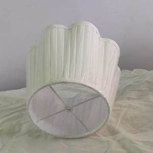 Custom White <b>Linen</b> <b>Fabric</b> Lamp Shade Modern Design Striped Indoor Light Cover for Bedside Decorative Ruffle Edge Trending <b>Cotton</b> - Product Image 6